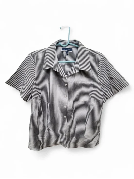 Karen Scott Short-Slv Button-Down Top Light Gray Pinstripe PXL Classic Nautical - Picture 2 of 8